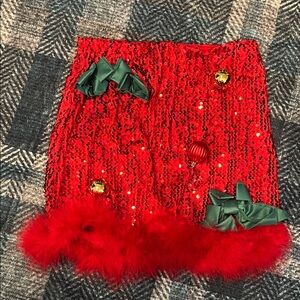 Forever 21 Red Sequin Mini Skirt with Green Bows